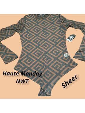 Haute Monday Sheer Body Suit Mock Turtle NWT Jr M